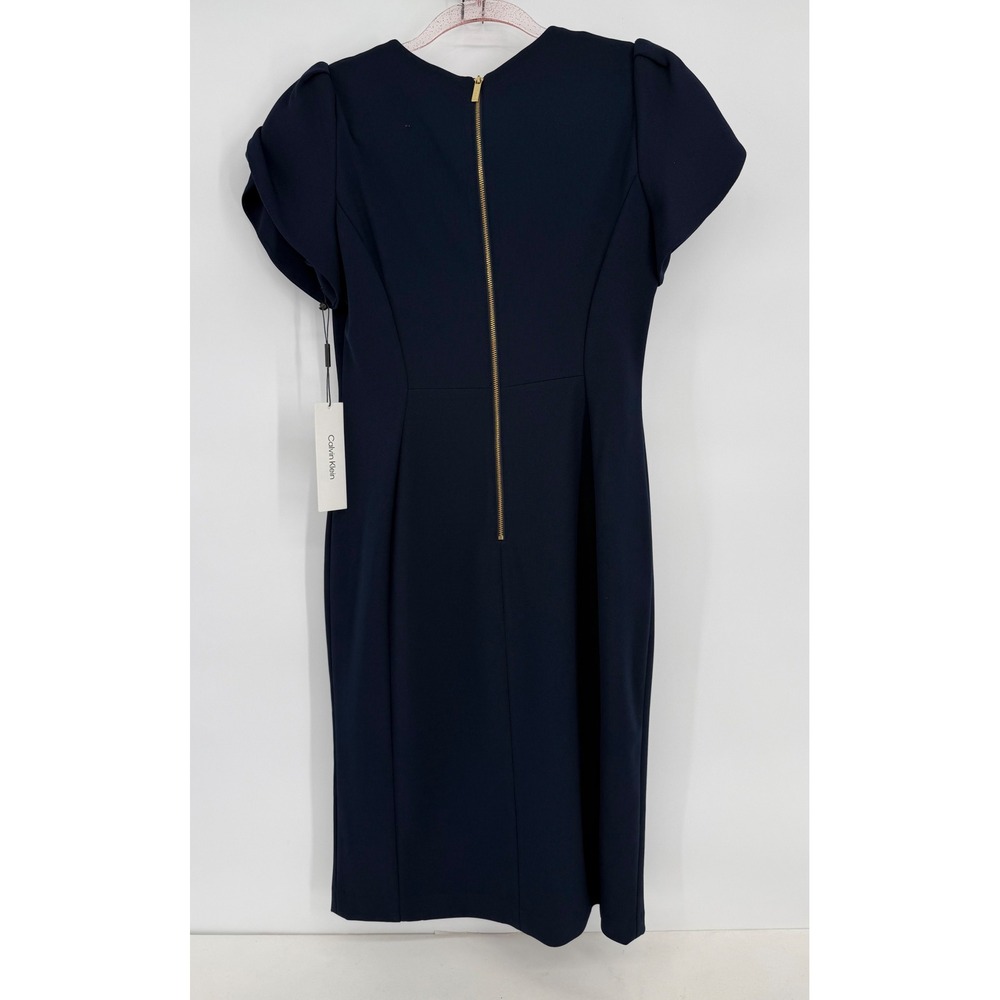 Calvin Klein Womens Navy Blue Petal Sleeve Sheath Dress Size 8 NEW - Picture 4 of 11